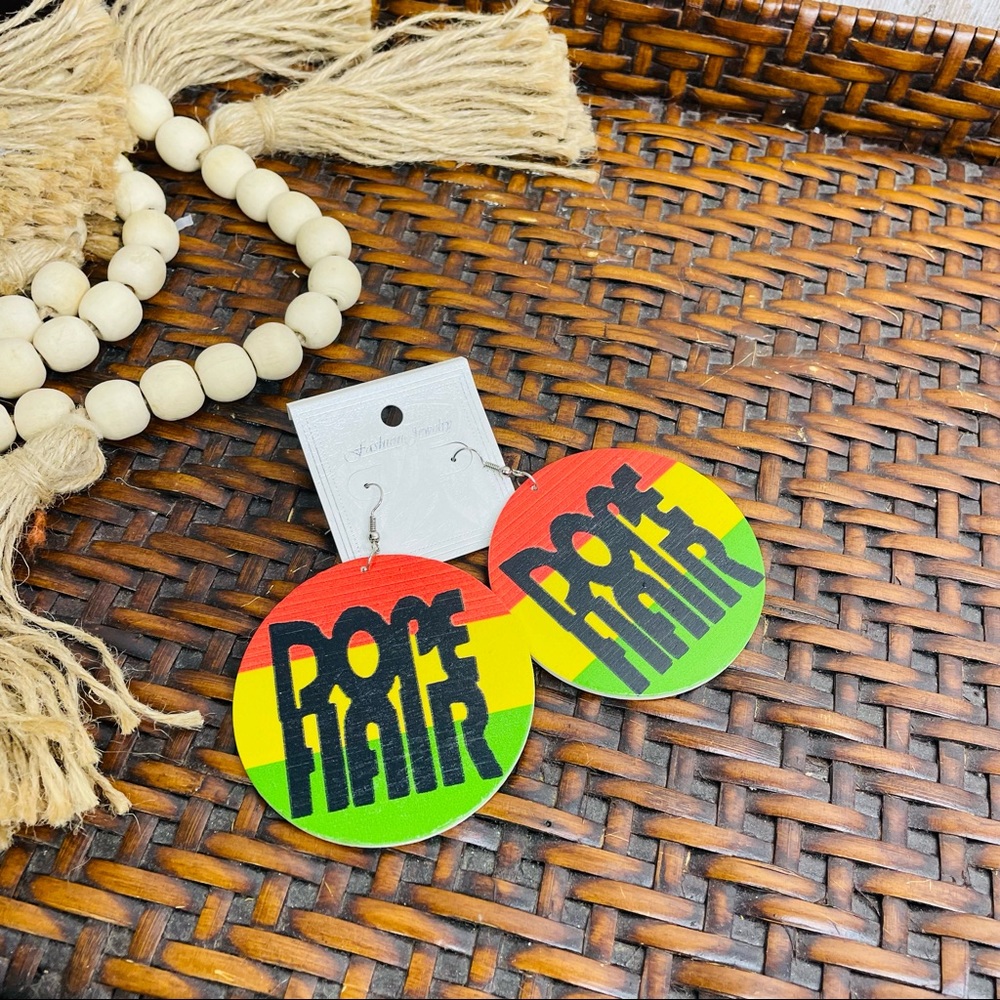 New Round Afrocentric Wooden Dope Hair Earrings